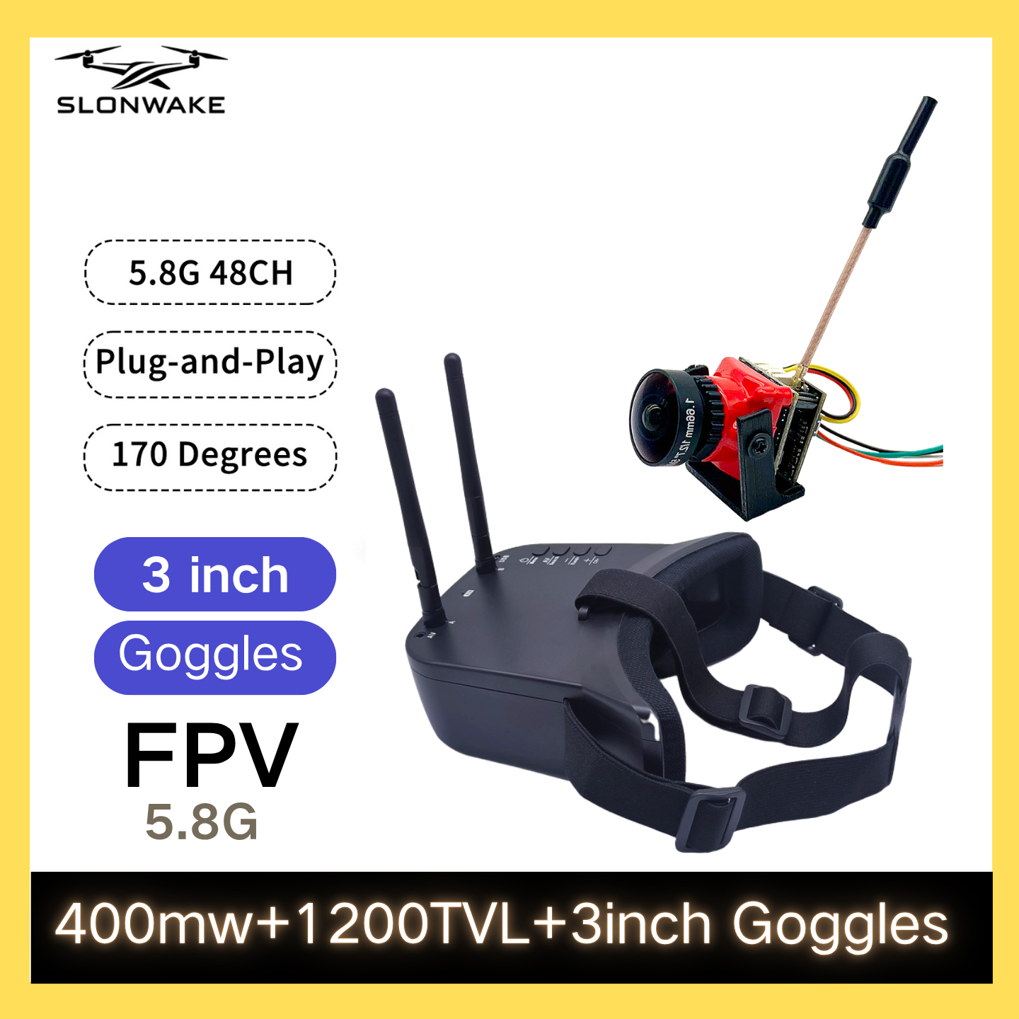 SLONWAKE 5.8G 48CH FPV 400mw V - Fpv Drone Camera avis et prix
